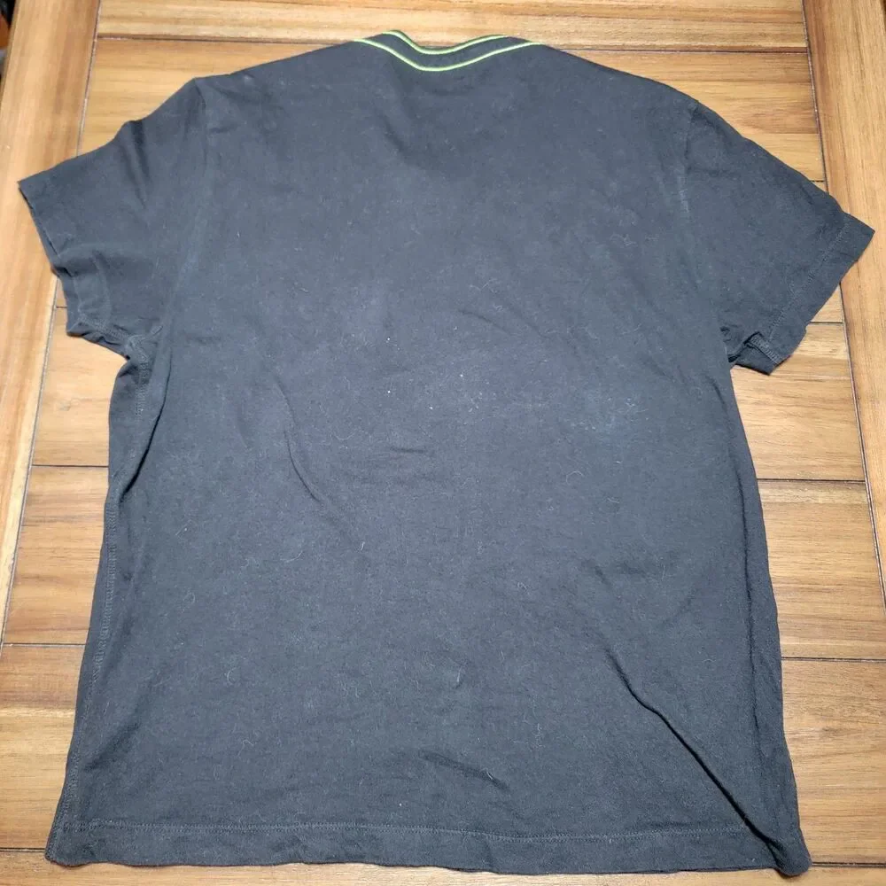 True Religion SS Black Unisex Tee Neon Yellow Stripe - Size XL